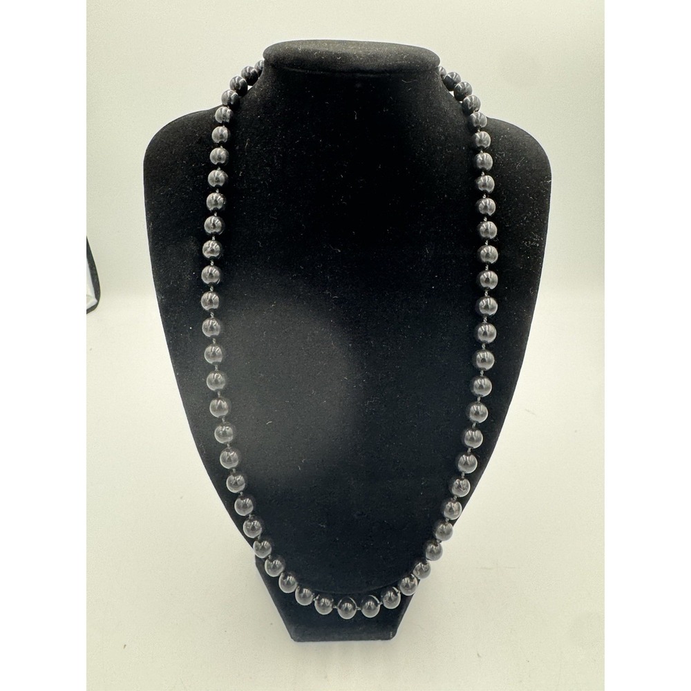 Vintage Black 12" Beaded Strand With Silver Clasp